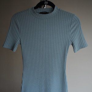 Baby Blue Ribbed Mock-neck Bodycon Mini Dress